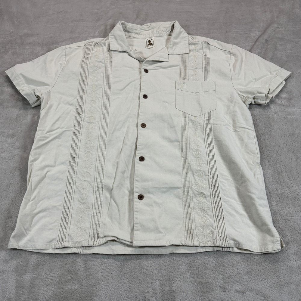 Dandy Del Mar Mens Large The Gaucho Linen Guayabera Shirt Beige Short Sleeve EUC